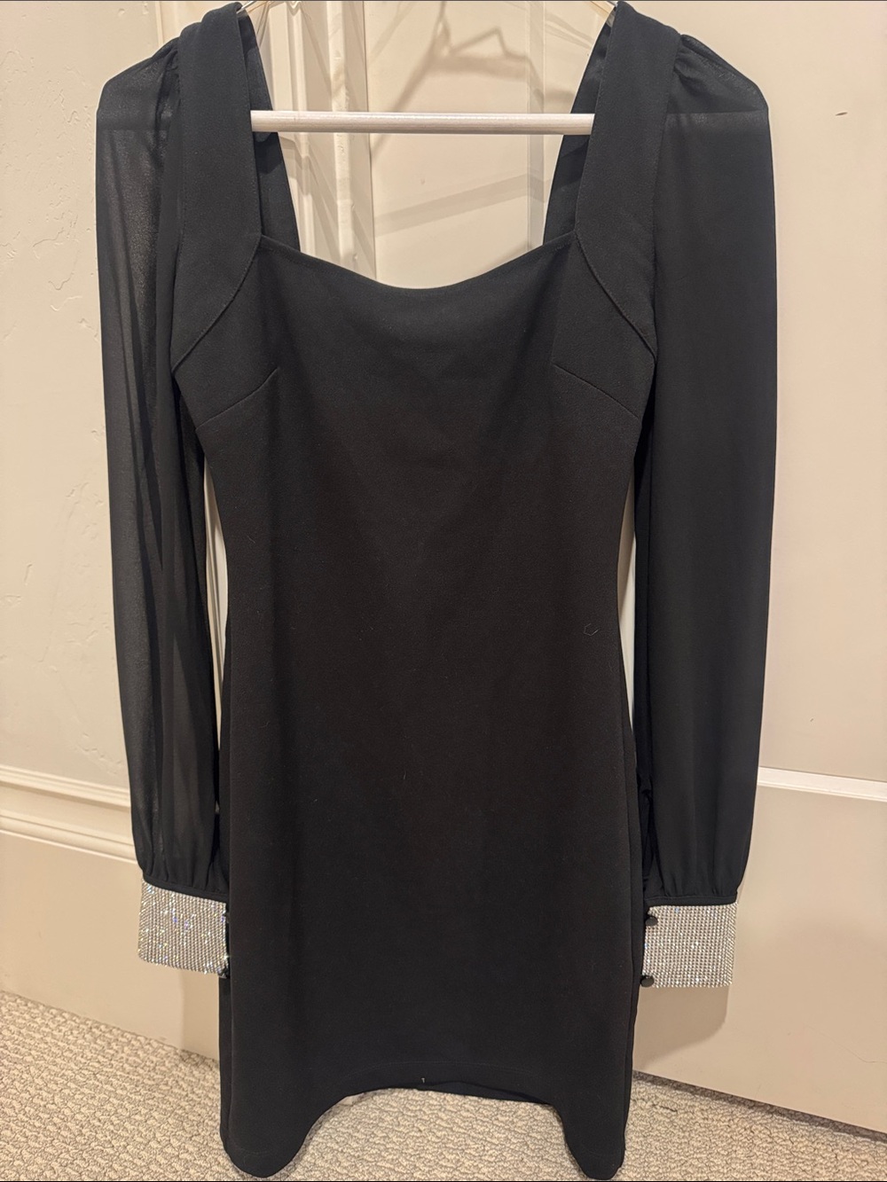 Speechless Black Long Sleeve Cocktail Dress with Rhinestone Cuffs